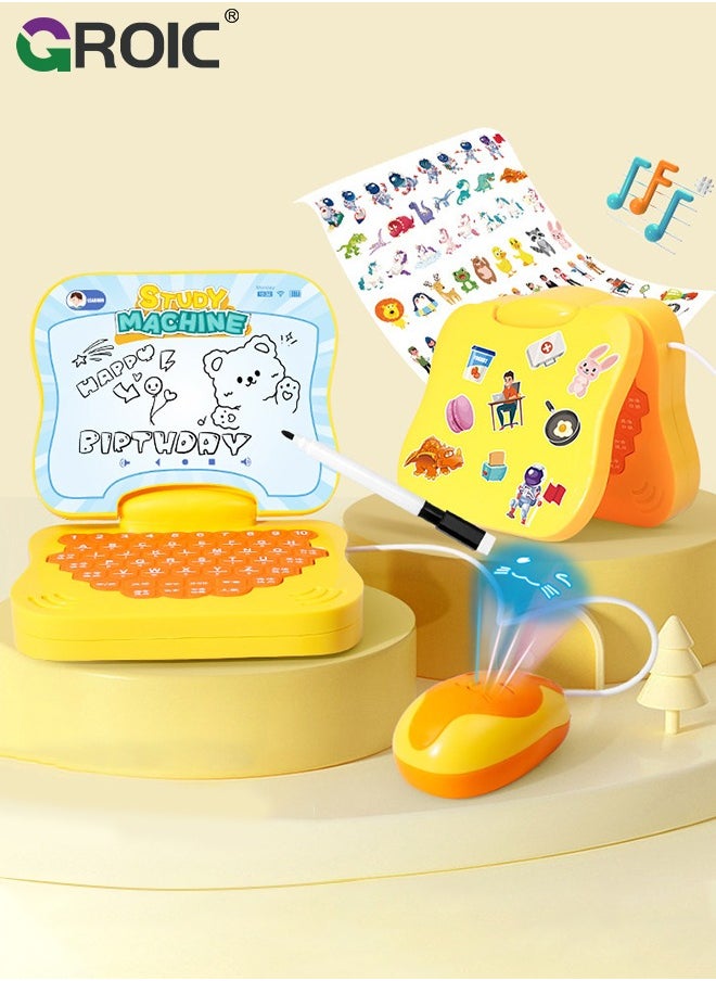 GROIC Learning Computers with Drawing Board for Kids,Educational and Bilingual Laptop Chinese and English,Kids Toy Laptop Tablet Learning Educational Game for Kids - Yellow  - Image 1