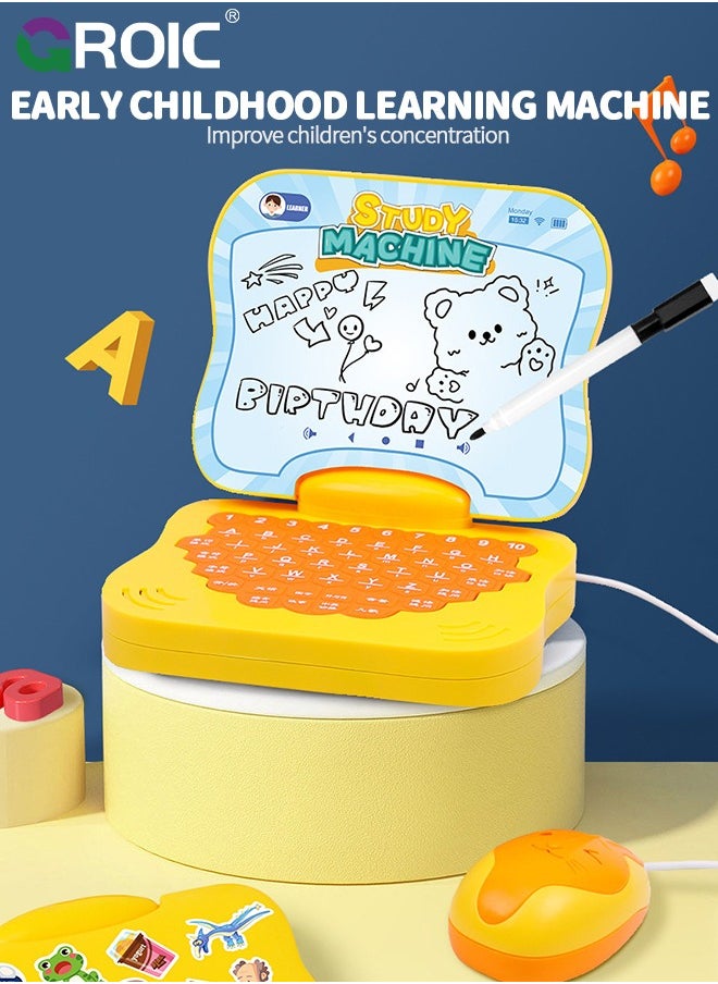 GROIC Learning Computers with Drawing Board for Kids,Educational and Bilingual Laptop Chinese and English,Kids Toy Laptop Tablet Learning Educational Game for Kids - Yellow  - Image 2