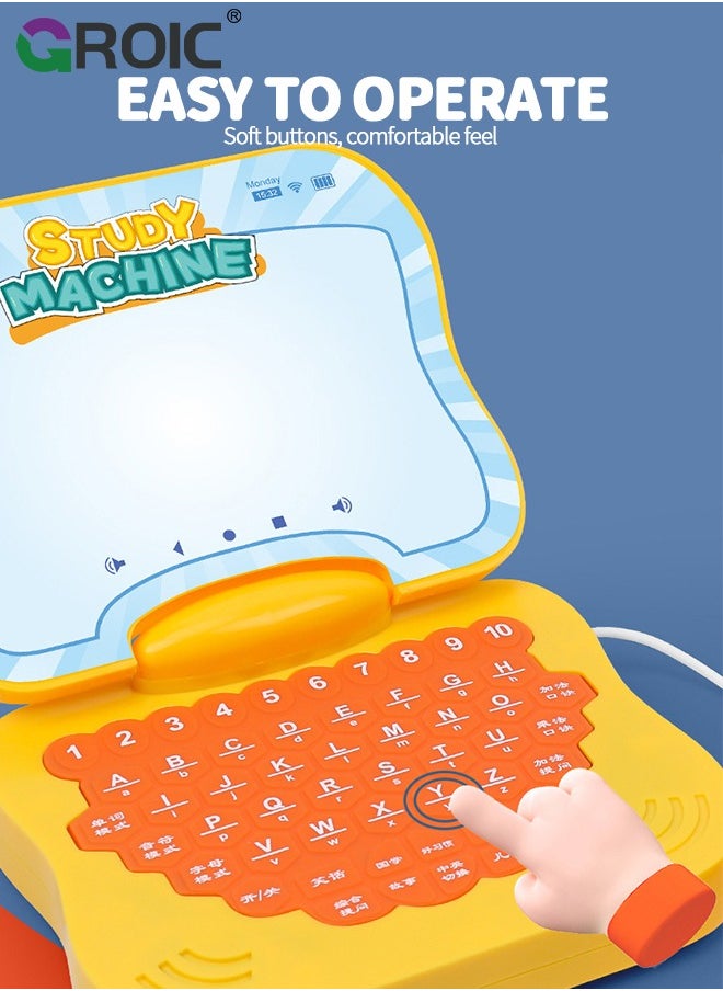 GROIC Learning Computers with Drawing Board for Kids,Educational and Bilingual Laptop Chinese and English,Kids Toy Laptop Tablet Learning Educational Game for Kids - Yellow  - Image 4
