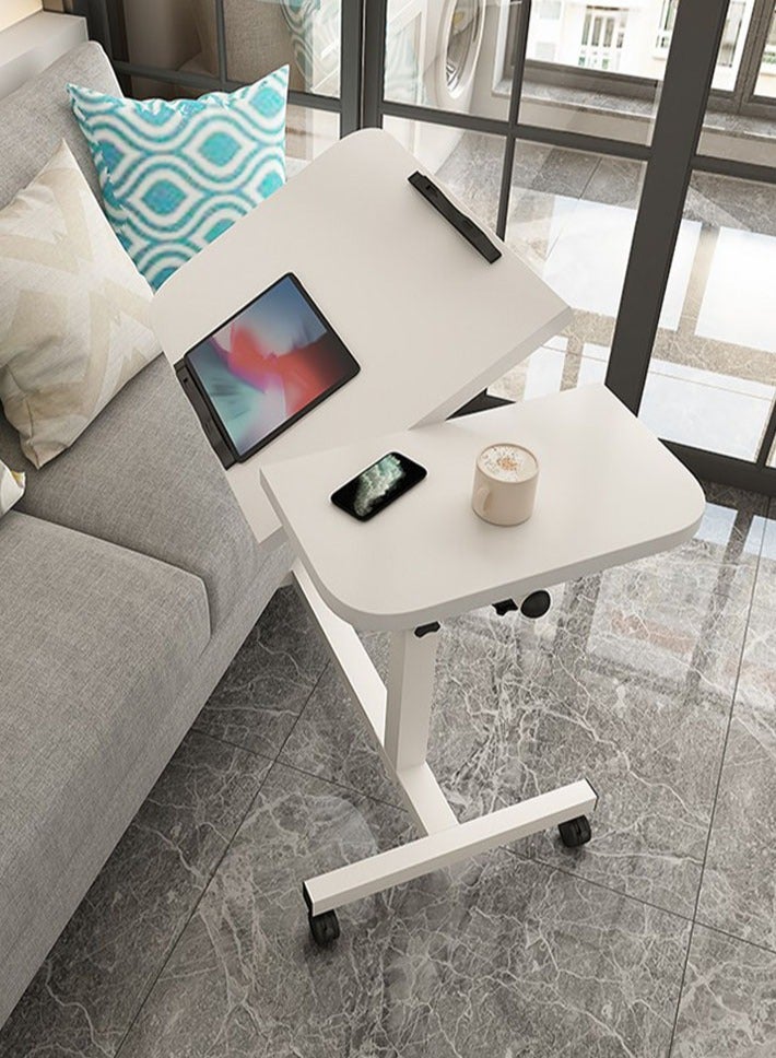 dida-cosmos Lifting and Rotating Laptop Desk for Home and Office, Movable Bedside Table with Rollers, Adjustable Computer Stand, with 4 Wheels Sofa Side Table, Coffee Table 89 * 40cm (White)  - Image 1