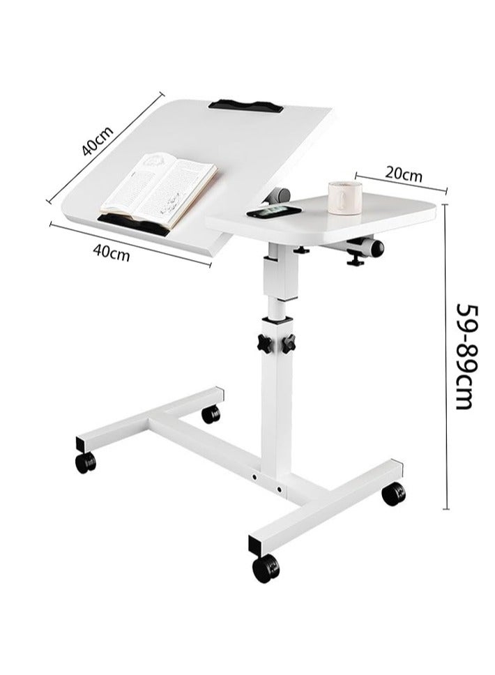 dida-cosmos Lifting and Rotating Laptop Desk for Home and Office, Movable Bedside Table with Rollers, Adjustable Computer Stand, with 4 Wheels Sofa Side Table, Coffee Table 89 * 40cm (White)  - Image 2