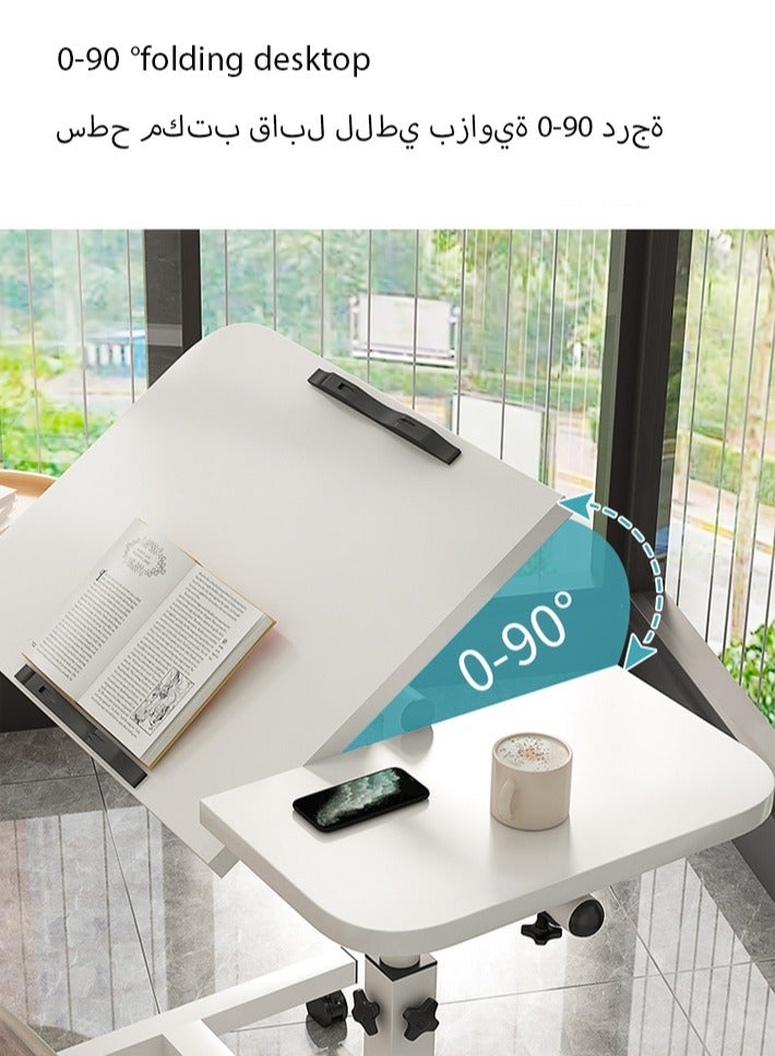 dida-cosmos Lifting and Rotating Laptop Desk for Home and Office, Movable Bedside Table with Rollers, Adjustable Computer Stand, with 4 Wheels Sofa Side Table, Coffee Table 89 * 40cm (White)  - Image 4