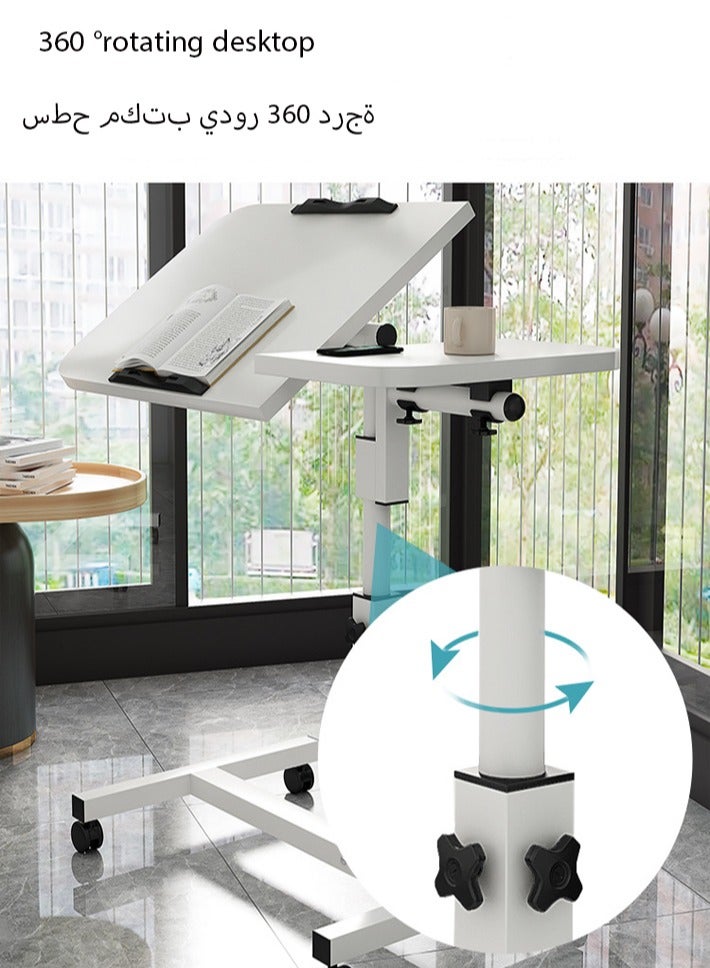 dida-cosmos Lifting and Rotating Laptop Desk for Home and Office, Movable Bedside Table with Rollers, Adjustable Computer Stand, with 4 Wheels Sofa Side Table, Coffee Table 89 * 40cm (White)  - Image 5