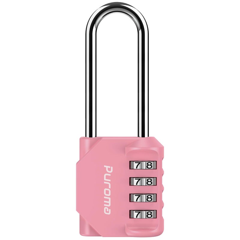 Puroma 1 Pack 26 Inch Long Shackle Combination Lock 4 Digit Outdoor Waterproof Padlock for Hasp Locker Lock Sports Locker Fence Gate Toolbox Case Hasp Storage Cabinets Rose Pink