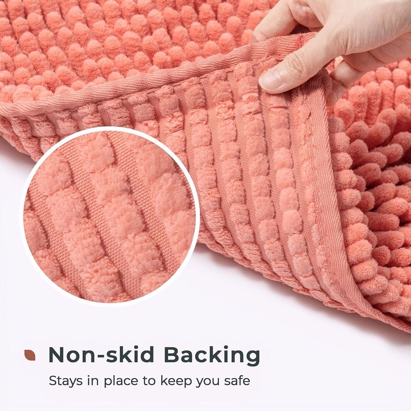 Pink Non Slip Chenille Bathroom Mat 17.72x29.53 Inch Washable Soft Absorbent - Image 5