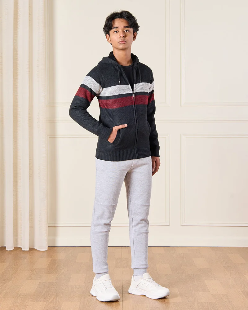 REDTAG Senior Boys Assorted Sherpa Lining Zip Thru Hoody Cardigan