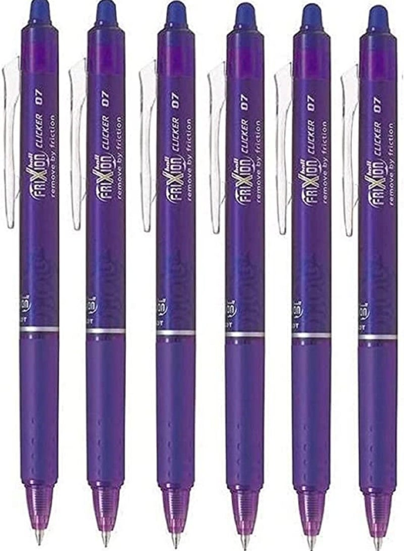 Pilot 6-piece Erasable Frixion Clicker 0.7mm Refillable Rollerball Blue - Image 4