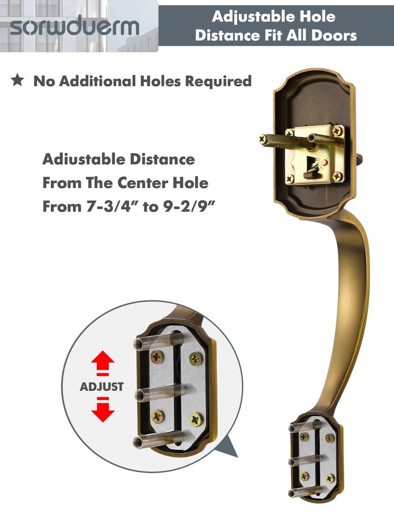SORWDUERM 1 Pack Antique Brass Front Door Handle and Deadbolt Set Reversible Lever Entry Handleset with Lock and Key Single Cylinder - Image 4