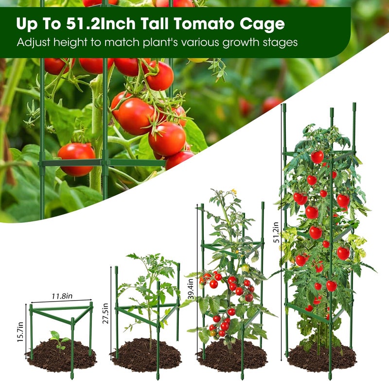 MQHUAYU 3 Pack Tomato Cages for Garden,Up to 51.2Inch Tomato Cage Trellis-Upgraded Hexagon Connector,Heavy Duty Adjustable Tomato Stake Support for Raised Garden Bed - Image 3