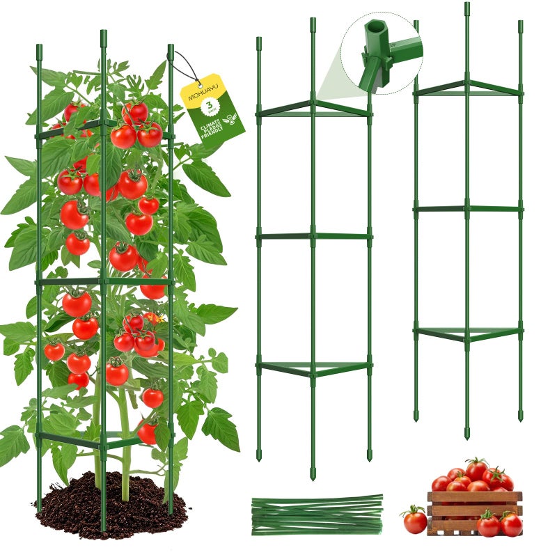 MQHUAYU 3 Pack Tomato Cages for Garden,Up to 51.2Inch Tomato Cage Trellis-Upgraded Hexagon Connector,Heavy Duty Adjustable Tomato Stake Support for Raised Garden Bed - Image 1