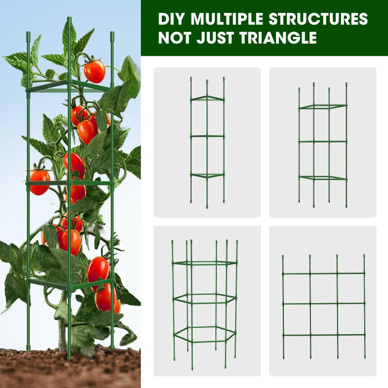 MQHUAYU 3 Pack Tomato Cages for Garden,Up to 51.2Inch Tomato Cage Trellis-Upgraded Hexagon Connector,Heavy Duty Adjustable Tomato Stake Support for Raised Garden Bed - Image 5
