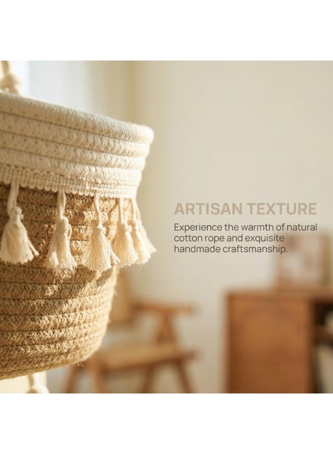 Hanging Baskets for Organizing,Bathroom Organizers and Storage,3-Tier Woven Cotton Wall-Mounted Storage Organizer Bag Decorative,Kitchen,Living Room,Bedroom,Nursery - Image 4