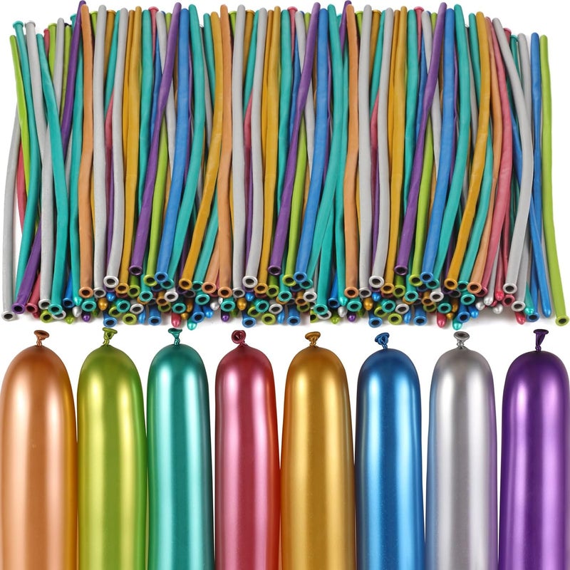 Sratte 200 Pcs Graduation 260 Long Balloons Mixed Colors Thickening Latex Long Twisting Animals Balloons for Arch Garland Birthday Wedding Party DecorationMetallic Colors - Image 1