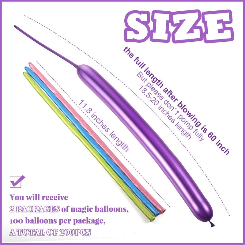 Sratte 200 Pcs Graduation 260 Long Balloons Mixed Colors Thickening Latex Long Twisting Animals Balloons for Arch Garland Birthday Wedding Party DecorationMetallic Colors - Image 2