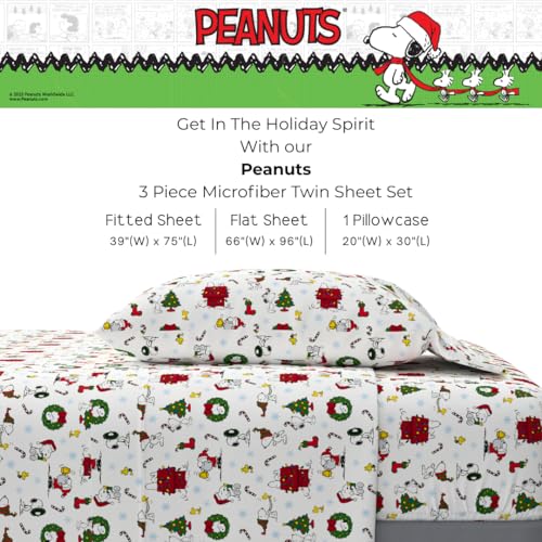 Franco Peanuts Snoopy Christmas Holiday Microfiber Sheet Set Twin 3 Piece Set Official Peanuts Product by Franco Collectibles - Image 3