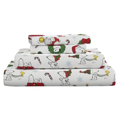 Franco Peanuts Snoopy Christmas Holiday Microfiber Sheet Set Twin 3 Piece Set Official Peanuts Product by Franco Collectibles - Image 1