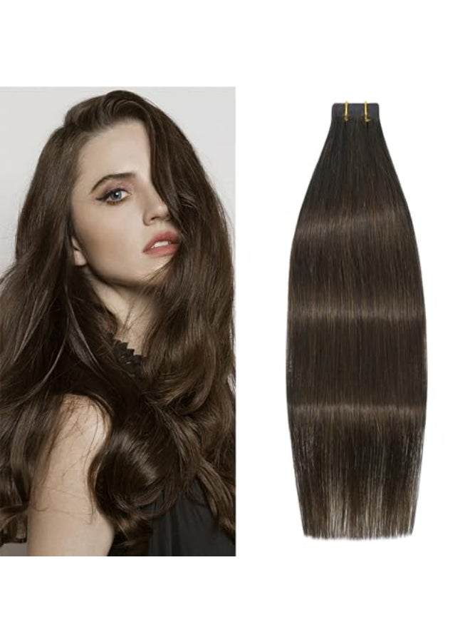 WindTouch Brown Hair Extensions Tape in Invisible Tape in Extensions Real Human Hair Chocolate Brown 14 Inch 4 20pc 30g
