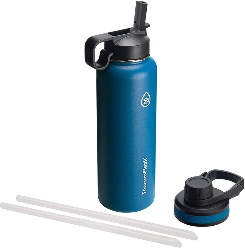 ThermoFlask 40 oz Double Wall Vacuum Insulated Stainless Steel Water Bottle with Spout and Straw Lids, Cobalt - Image 1