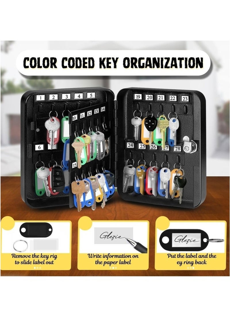 خزائن المفاتيح - صندوق قفل 48 مفتاحًا لمفتاح المنزل - صندوق مفاتيح من مادة الحديد للتعليق على الحائط مع خطافات وملصقات للمفاتيح - صندوق منظم للمفاتيح وخزينة لتخزين مفاتيح السيارة والعقارات - Image 2