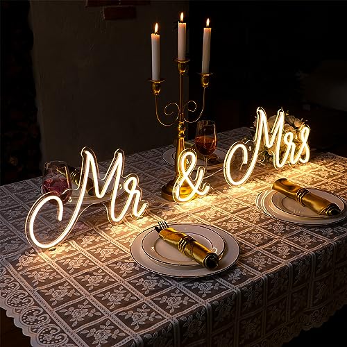 Kittmip Mr and Mrs Neon Sign for Wedding Neon Light LED Backdrop Wall Decor USB Wedding Reception Decoration Gifts for Anniversary Engagement Banquet(36.81 x 10.24 Inch,Warm White) - Image 5