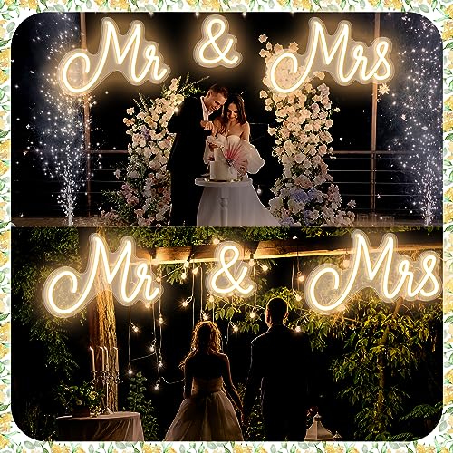 Kittmip Mr and Mrs Neon Sign for Wedding Neon Light LED Backdrop Wall Decor USB Wedding Reception Decoration Gifts for Anniversary Engagement Banquet(36.81 x 10.24 Inch,Warm White) - Image 4
