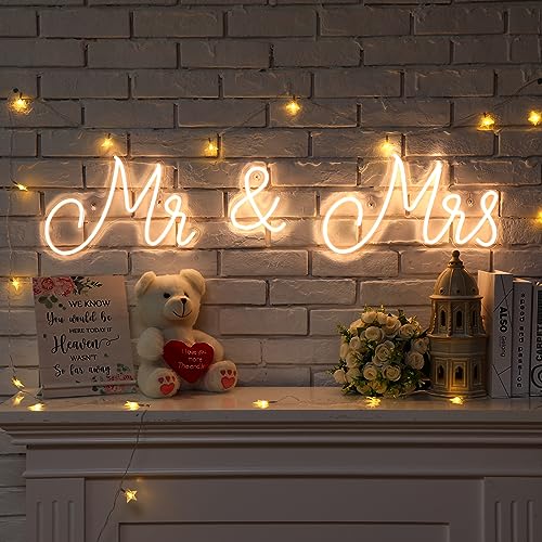 Kittmip Mr and Mrs Neon Sign for Wedding Neon Light LED Backdrop Wall Decor USB Wedding Reception Decoration Gifts for Anniversary Engagement Banquet(36.81 x 10.24 Inch,Warm White) - Image 3