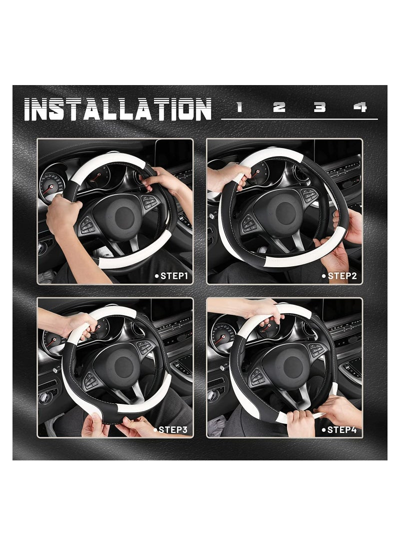Excefore غطاء عجلة قيادة السيارة من الجلد غير القابل للانزلاق، غطاء عجلة قيادة السيارة من الألياف الدقيقة القابلة للتنفس، مناسب لجميع السيارات، مقاس 15 بوصة، غطاء مريح ومريح - Image 4