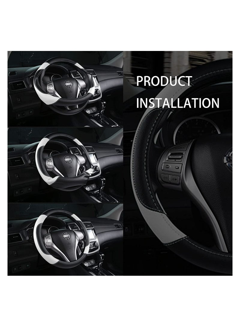 Excefore غطاء عجلة قيادة السيارة من الجلد غير القابل للانزلاق، غطاء عجلة قيادة السيارة من الألياف الدقيقة القابلة للتنفس، مناسب لجميع السيارات، مقاس 15 بوصة، غطاء مريح ومريح - Image 2