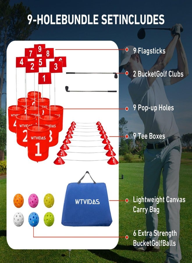 WTVIDAS Bucket Golf Yard Games 9 Hole Bundle - Outdoor Golf Games for All Ages.Play Outdoors, Yards, Beach, Park, Backyard. Includes 2 Right-Handed Clubs - Image 3