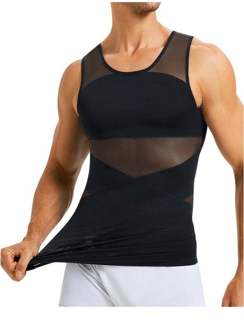 Generic Men Chest Compression Vest Body Shaper Sleeveless Posture Corrector Slimming Tummy Control Waist Trimmer Mesh Tops Compression Shirt for Men Slimming Undershirt Body Shaper Tank top Shapewear Vest  - Image 1