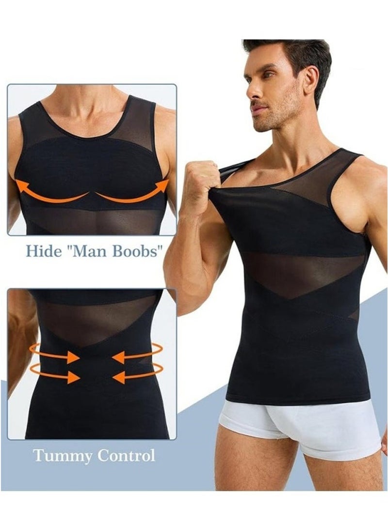 Generic Men Chest Compression Vest Body Shaper Sleeveless Posture Corrector Slimming Tummy Control Waist Trimmer Mesh Tops Compression Shirt for Men Slimming Undershirt Body Shaper Tank top Shapewear Vest  - Image 2