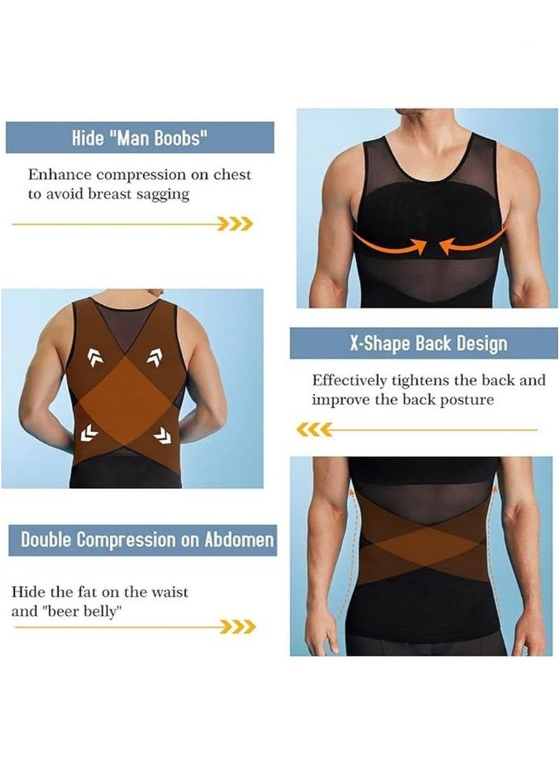 Generic Men Chest Compression Vest Body Shaper Sleeveless Posture Corrector Slimming Tummy Control Waist Trimmer Mesh Tops Compression Shirt for Men Slimming Undershirt Body Shaper Tank top Shapewear Vest  - Image 4
