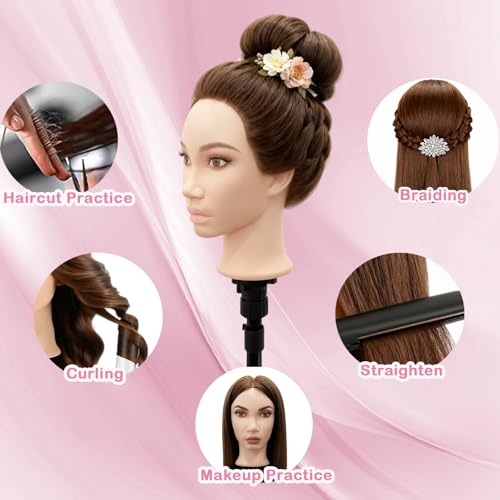 Beauty Star Mannequin Head with 80 Real Human Hair Beauty star 26 Cosmetology Manikin Head Doll Head for Hair Styling to Practice on Hairdressing Training Braiding Heads with Clamp Stand Holder Kit - Image 3