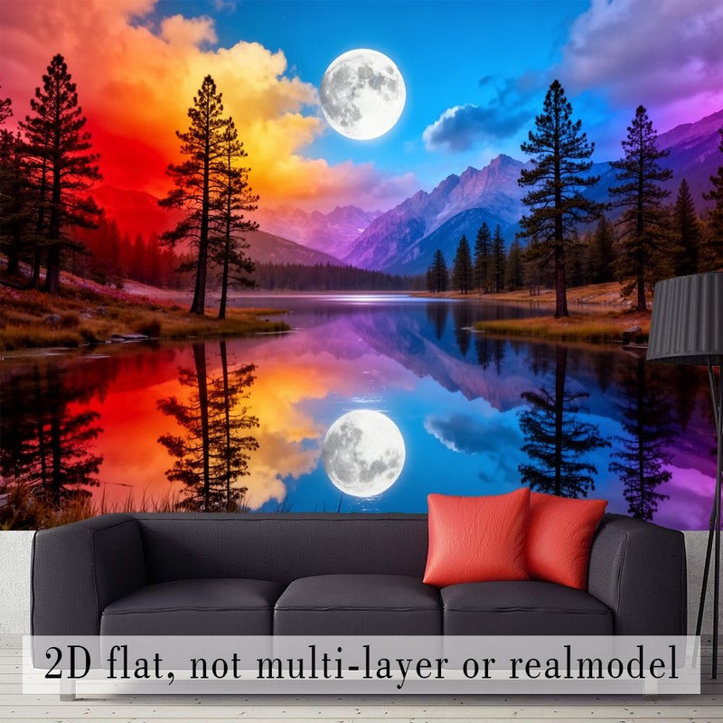 Moonlit Forest Lake Tapestry 320x240cm Large Printed Wall Hanging - Image 1