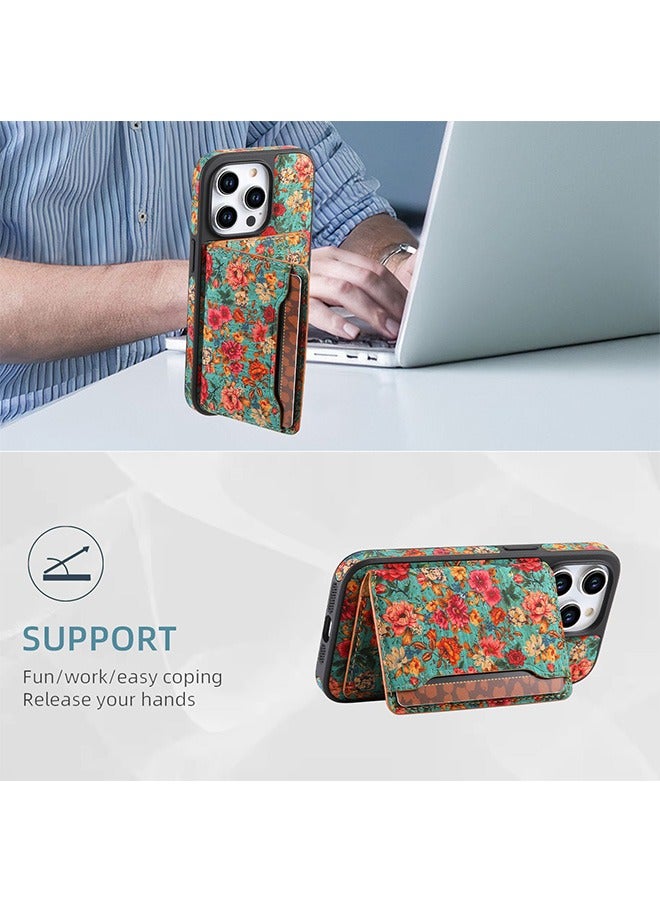 بيوند جراب Magsafe لهاتف iPhone 16 Pro Max، غطاء Magsafe مغناطيسي، غطاء هاتف متين مقاوم للصدمات بتصميم زهور (أخضر) - Image 4