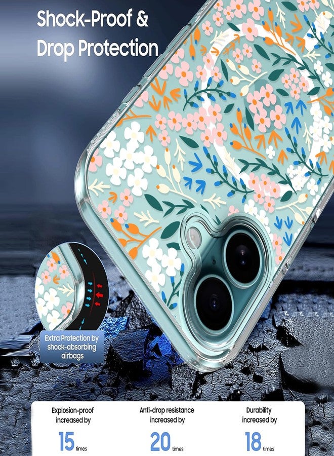 أو أو كيه جراب OOK المغناطيسي لهاتف iPhone 16 بتصميم زهور الكرمة [متوافق مع MagSafe] [حماية من السقوط بدرجة MIL بطول 10 أقدام] جراب شفاف ممتص للصدمات مع لمسات لهاتف iPhone 16 (6.1 بوصة) - Image 2