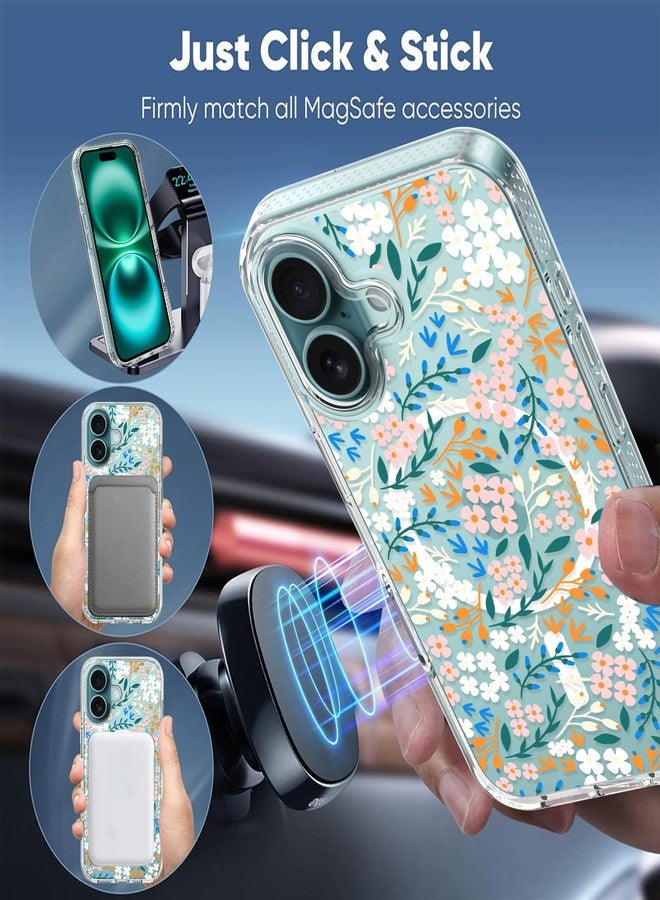 أو أو كيه جراب OOK المغناطيسي لهاتف iPhone 16 بتصميم زهور الكرمة [متوافق مع MagSafe] [حماية من السقوط بدرجة MIL بطول 10 أقدام] جراب شفاف ممتص للصدمات مع لمسات لهاتف iPhone 16 (6.1 بوصة) - Image 4
