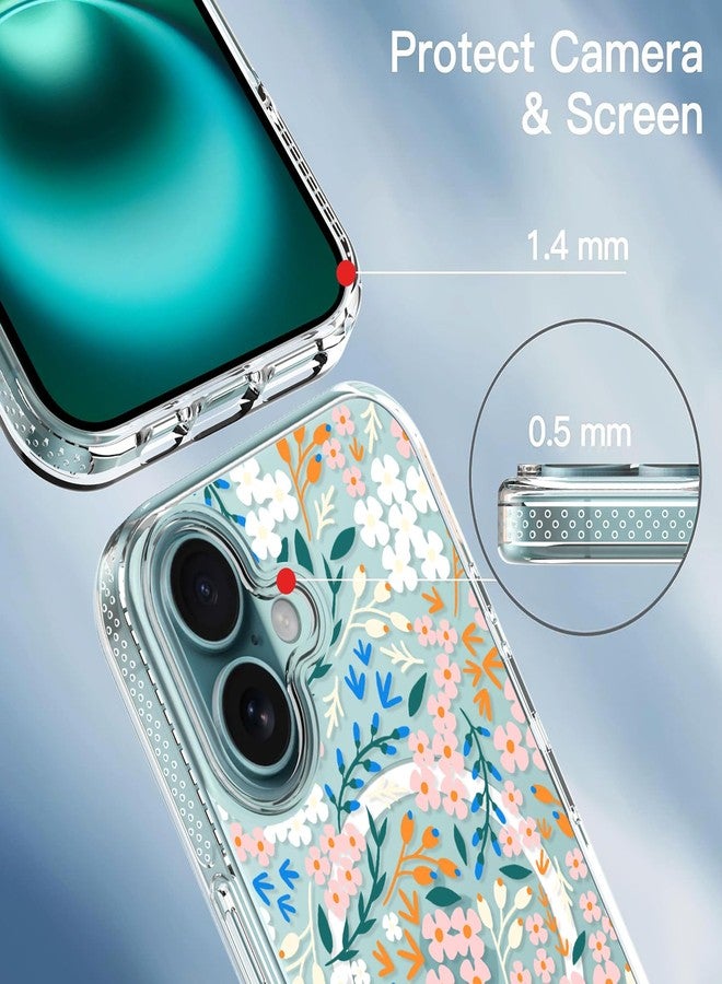 أو أو كيه جراب OOK المغناطيسي لهاتف iPhone 16 بتصميم زهور الكرمة [متوافق مع MagSafe] [حماية من السقوط بدرجة MIL بطول 10 أقدام] جراب شفاف ممتص للصدمات مع لمسات لهاتف iPhone 16 (6.1 بوصة) - Image 3