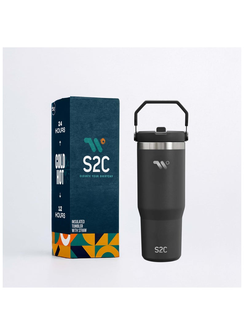 S2C 30oz Stainless Steel Tumbler with Handle & Straw – Double Wall Vacuum Insulated Travel Mug – Leak-Resistant, BPA-Free, Fits Car Cup Holder