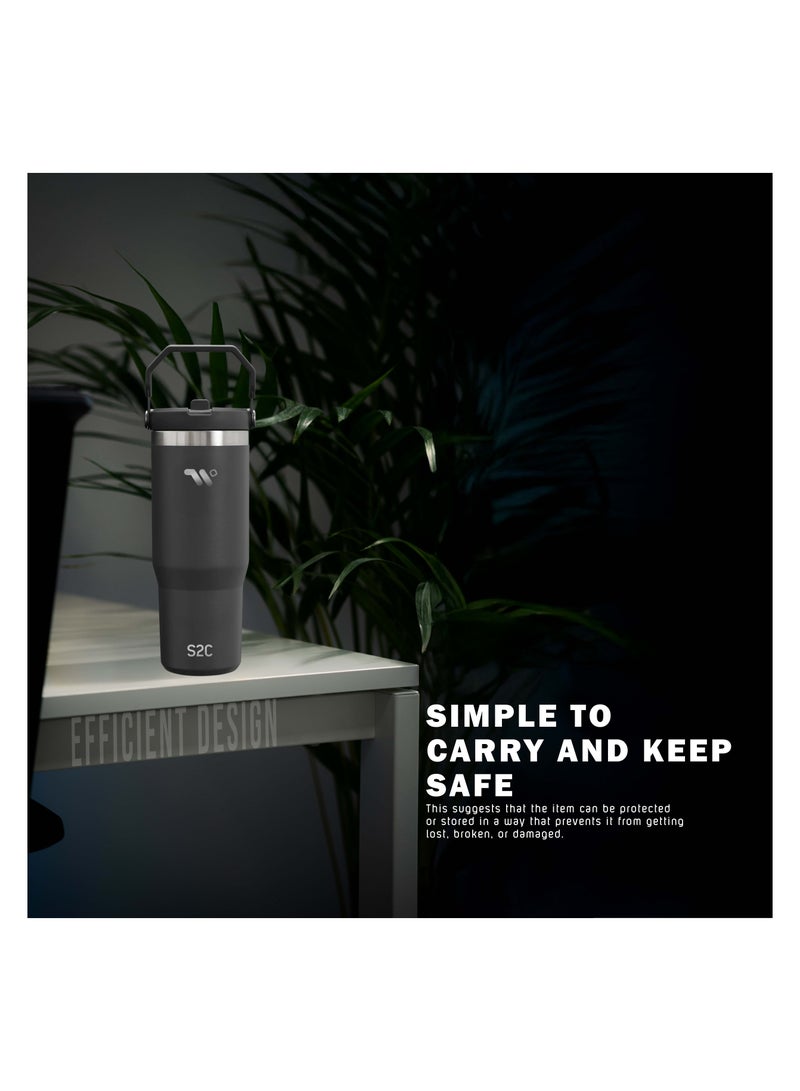 S2C 30oz Stainless Steel Tumbler with Handle & Straw – Double Wall Vacuum Insulated Travel Mug – Leak-Resistant, BPA-Free, Fits Car Cup Holder