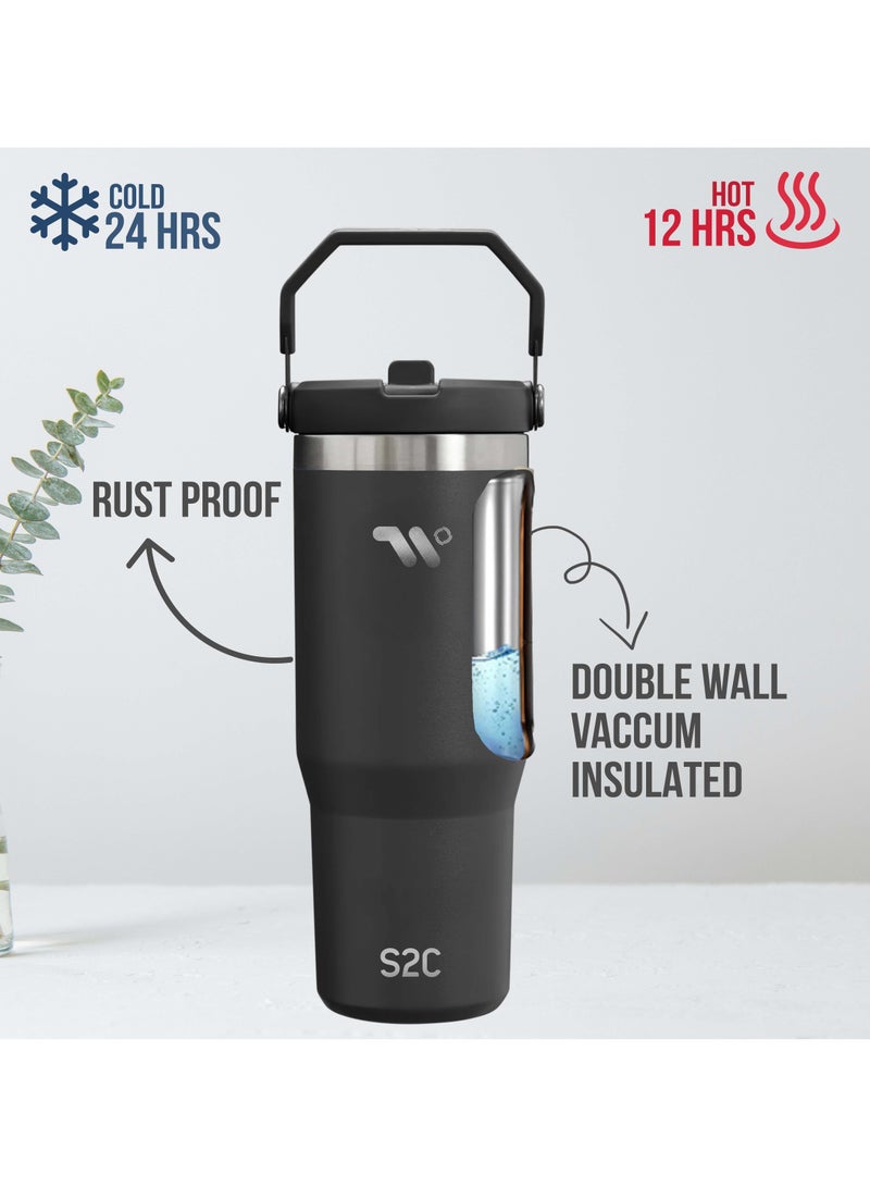 S2C 30oz Stainless Steel Tumbler with Handle & Straw – Double Wall Vacuum Insulated Travel Mug – Leak-Resistant, BPA-Free, Fits Car Cup Holder