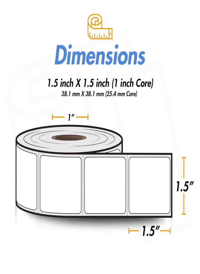 OfficeSmartLabels (10 Rolls, 9000 Labels) 1.5" x 1.5" Square Direct Thermal Blank Shipping Labels for Rollo Label Printer & Zebra Desktop Printers - 1" Core, All Purpose QR Barcode - Adhesive Perforated - Image 4