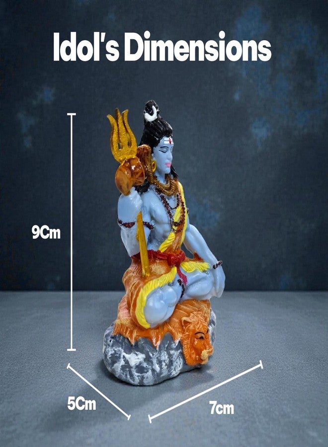 RIANZ® 9cm Lord Shiva Meditating Idol - Polyresin Shiv Ji Murti for Car Dashboard, Home Pooja, Office Decor - Blue Mahadev Statue with Trishul & Tiger Base (Multicolor) - Image 4