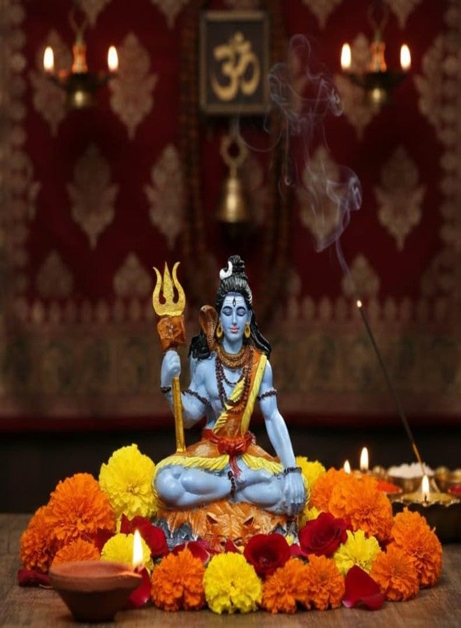 RIANZ® 9cm Lord Shiva Meditating Idol - Polyresin Shiv Ji Murti for Car Dashboard, Home Pooja, Office Decor - Blue Mahadev Statue with Trishul & Tiger Base (Multicolor) - Image 5