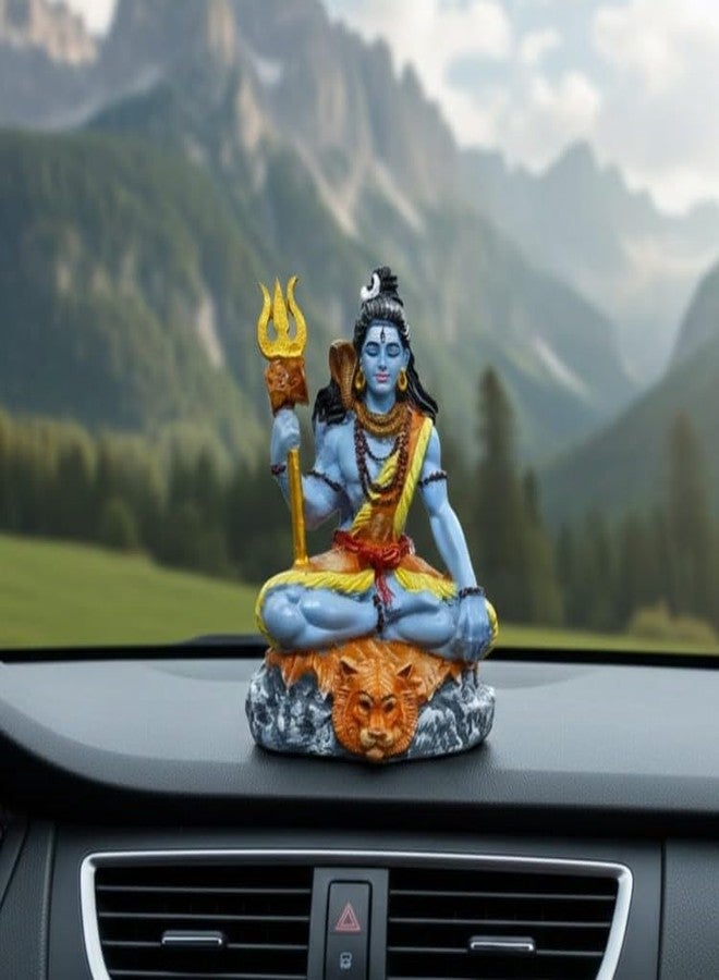 RIANZ® 9cm Lord Shiva Meditating Idol - Polyresin Shiv Ji Murti for Car Dashboard, Home Pooja, Office Decor - Blue Mahadev Statue with Trishul & Tiger Base (Multicolor) - Image 2