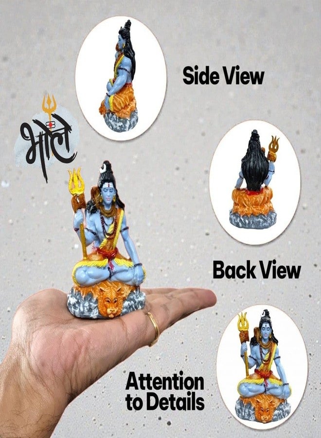 RIANZ® 9cm Lord Shiva Meditating Idol - Polyresin Shiv Ji Murti for Car Dashboard, Home Pooja, Office Decor - Blue Mahadev Statue with Trishul & Tiger Base (Multicolor) - Image 3