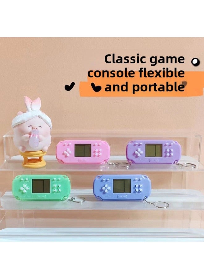 Mini Electronic Game Machine Classic Nostalgic Toy Tetris Game Keychain Ornaments Wholesale-Color:PSP Horizontal Game Machine-macaron Powder