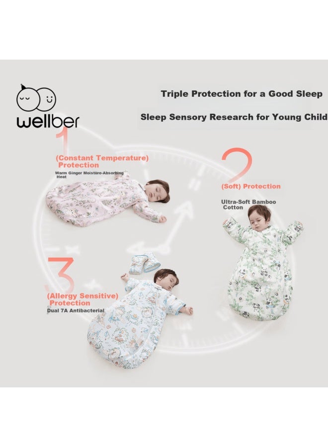 Wellber Infant Sleeping Bag 6-12 Months Baby One-piece Spring Autumn Bamboo Cotton Removable Sleeve Anti-kick Quilt Qimeng S - Image 3