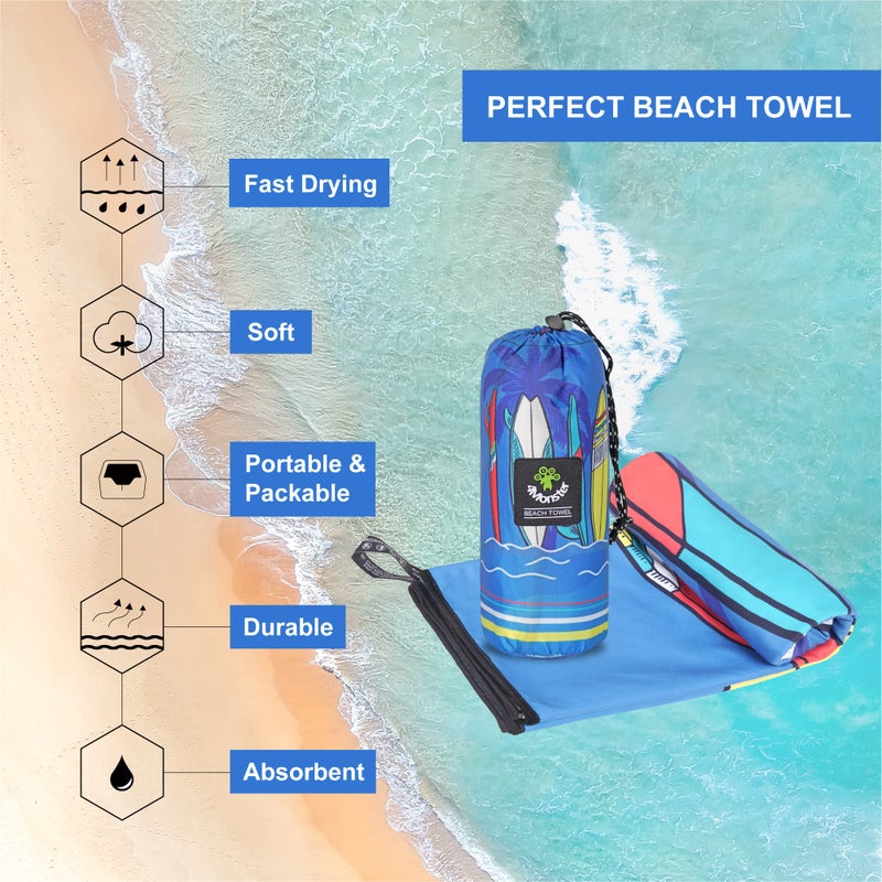 4Monster Microfiber Beach Towel Quick Dry,Super Absorbent Lightweight Travel Towel for Swimmers, Sand Free Camping Towel, Beach Towels for Pool,Swim,Water Sports,Yoga - Image 2