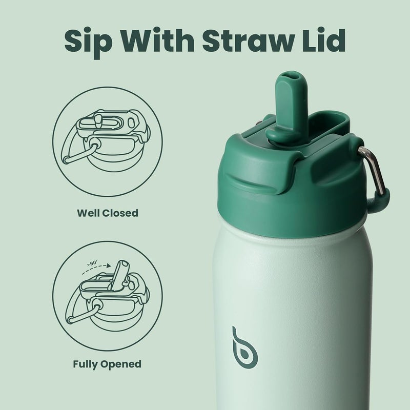 bottle bottle زجاجة زجاجة 24 أونصة من الفولاذ المقاوم للصدأ المعزول زجاجة ماء رياضية مع قشة وحامل حبوب - أخضر - Image 3